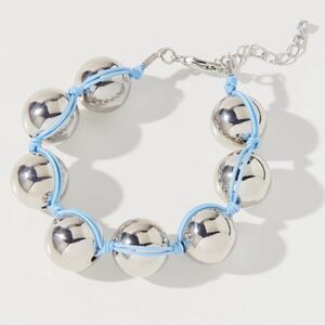 Urban Outfitters Dextra Silver Tone Ball Corded Light Blue Bracelet Adjustable